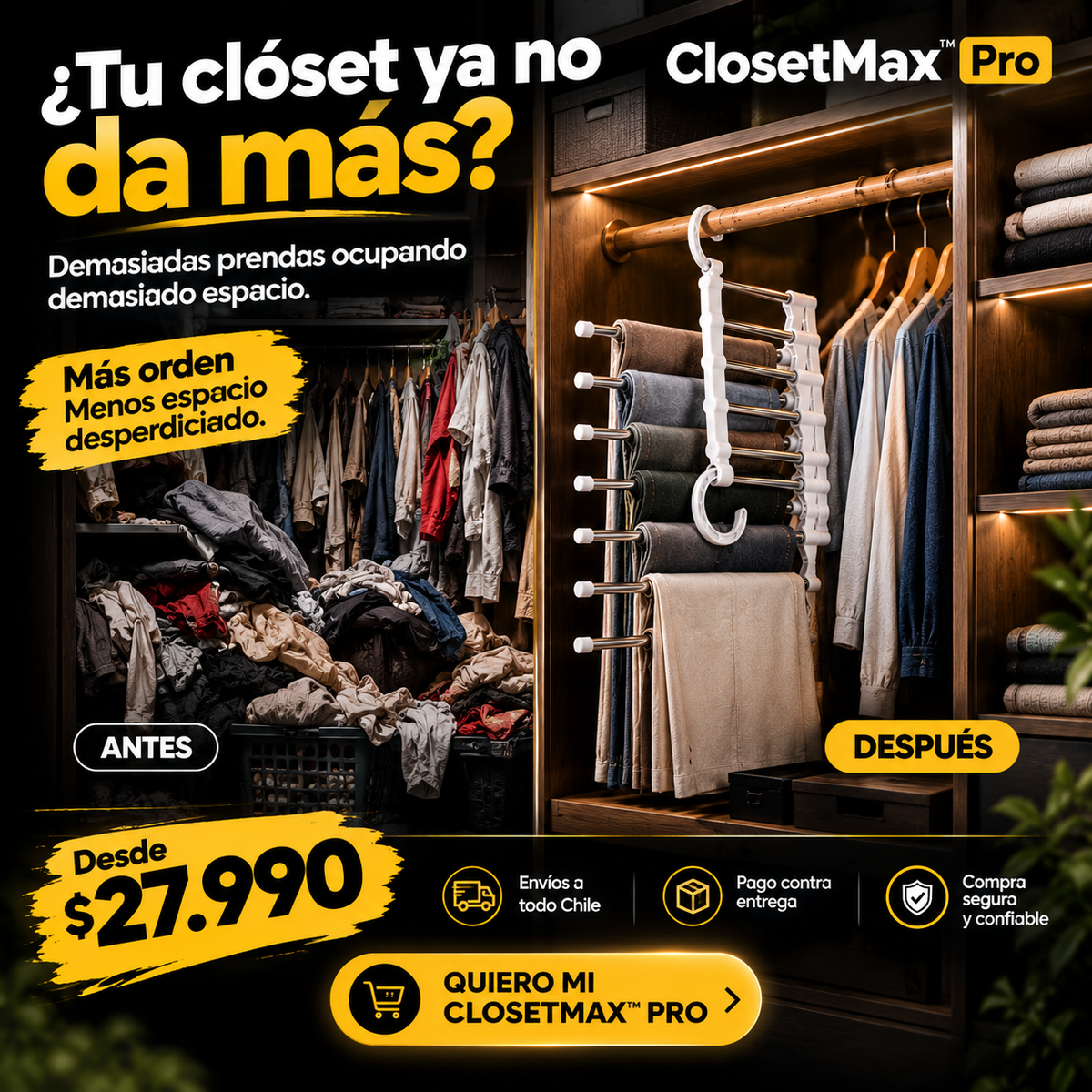 ClosetMax™ Pro - Perchero Organizador 5 en 1 Ahorra Espacio